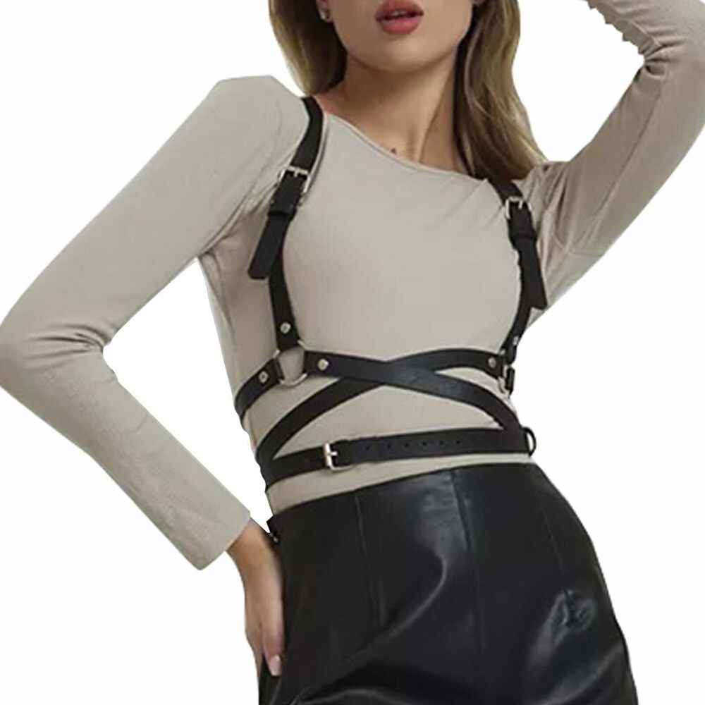 8761 Gothic Leather Waist Harness Belt - Adjustable Chest Vest Body Harness